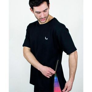 Pride Bunny Black Side Zip Rainbow Reveal T-Shirt sz L LGBTQ NWT